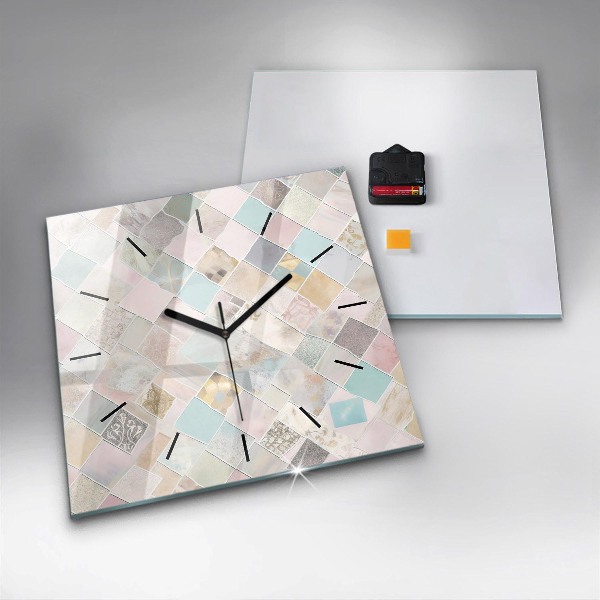 Square glass wall clock Colored tiles