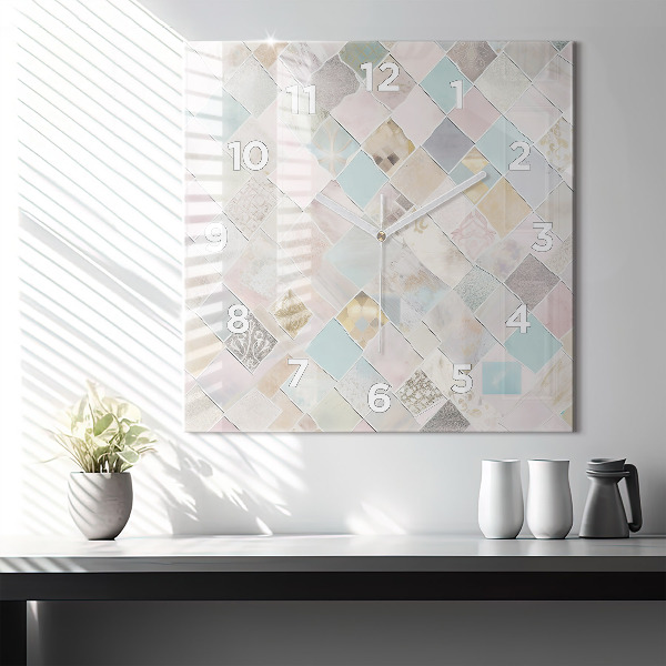 Square glass wall clock Colored tiles