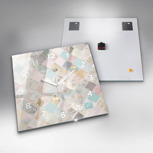 Square glass wall clock Colored tiles