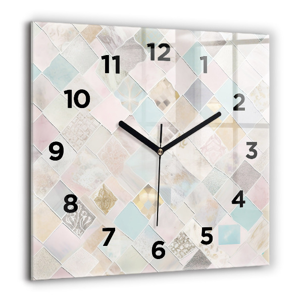 Square glass wall clock Colored tiles