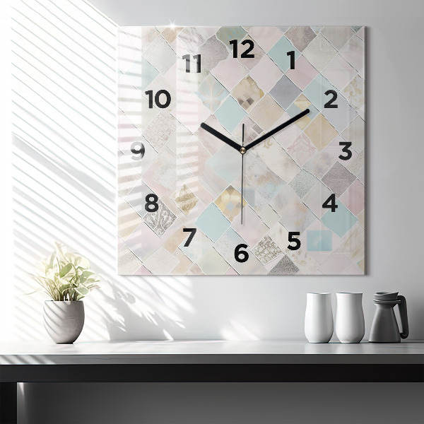 Square glass wall clock Colored tiles
