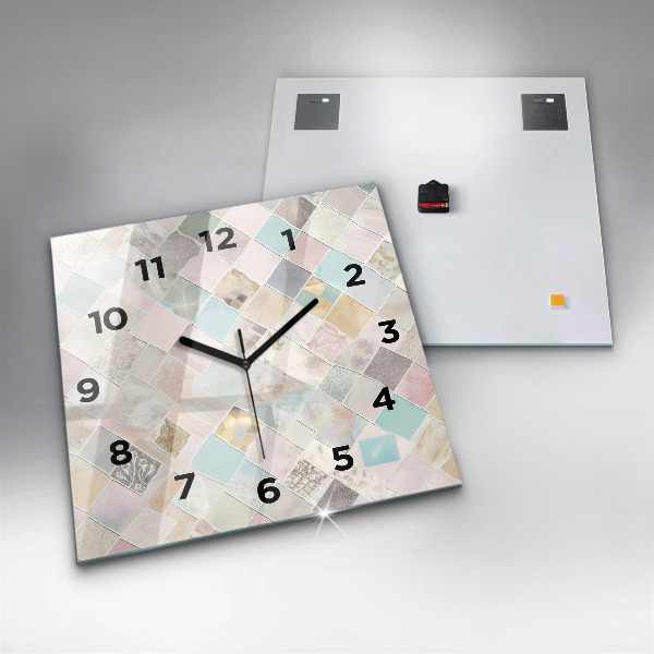 Square glass wall clock Colored tiles