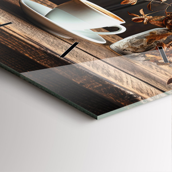 Square glass wall clock A cup of coffee