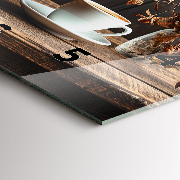 Square glass wall clock A cup of coffee