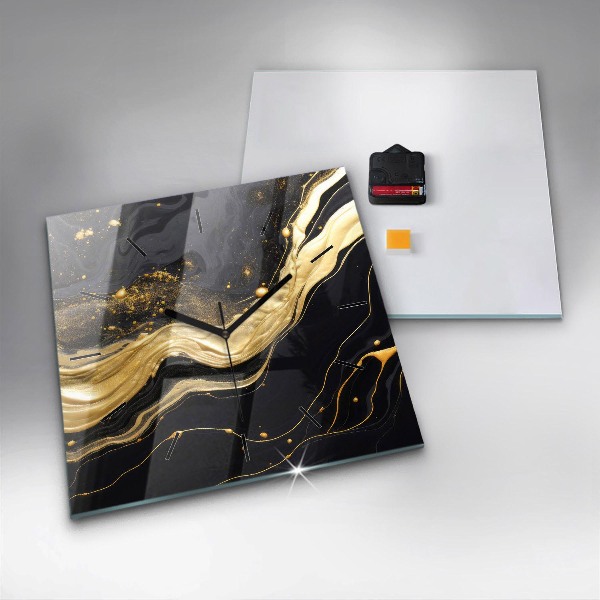 Square glass wall clock Gold marble