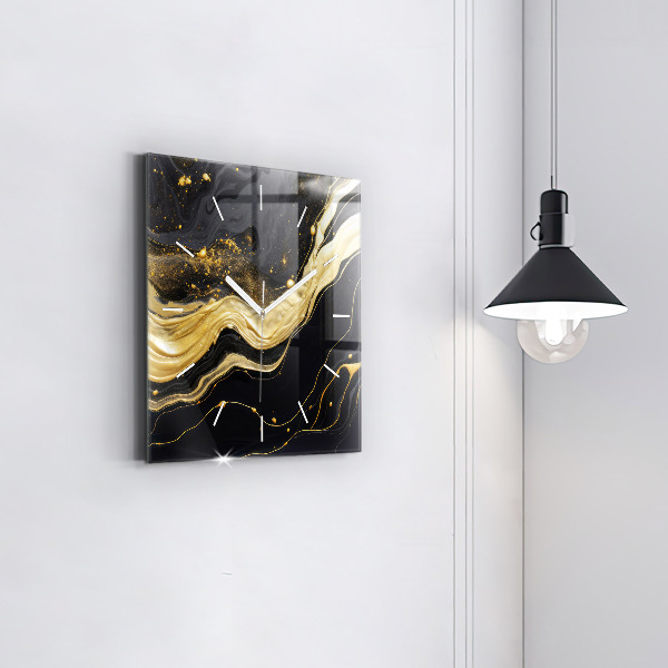 Square glass wall clock Gold marble