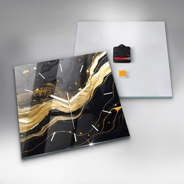 Square glass wall clock Gold marble