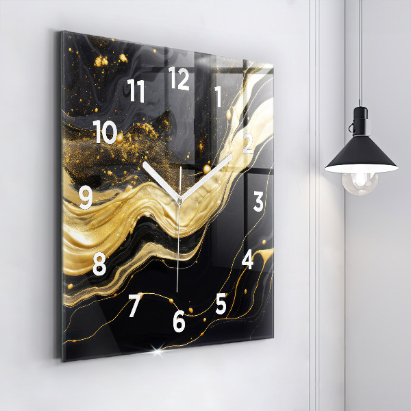 Square glass wall clock Gold marble