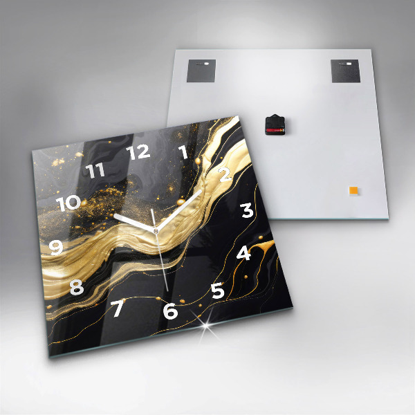 Square glass wall clock Gold marble