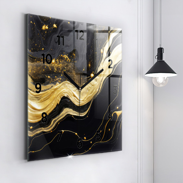 Square glass wall clock Gold marble