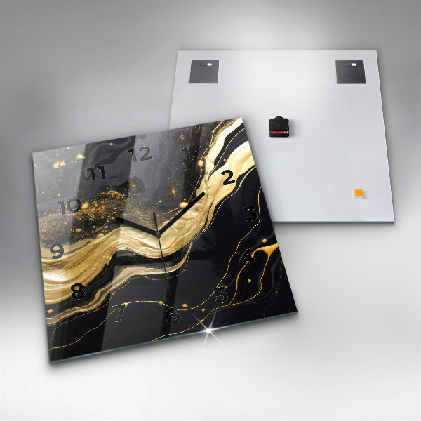 Square glass wall clock Gold marble