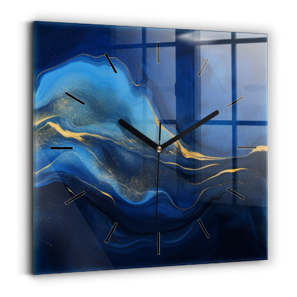 Square glass wall clock Blue marble