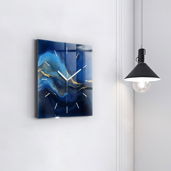Square glass wall clock Blue marble