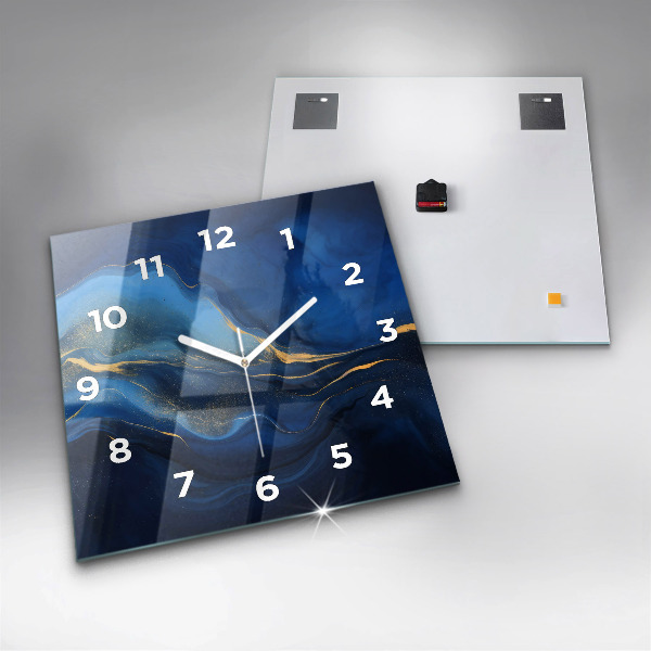 Square glass wall clock Blue marble