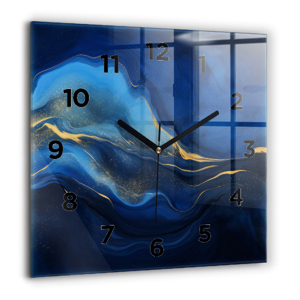 Square glass wall clock Blue marble