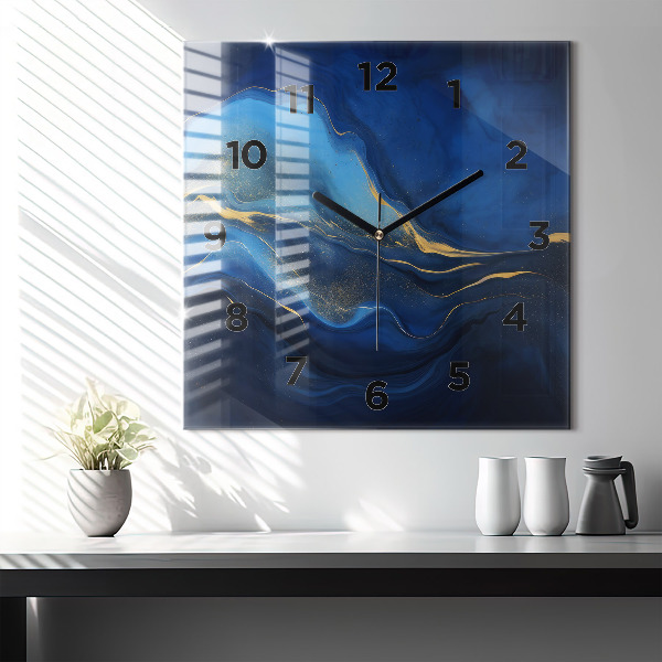 Square glass wall clock Blue marble
