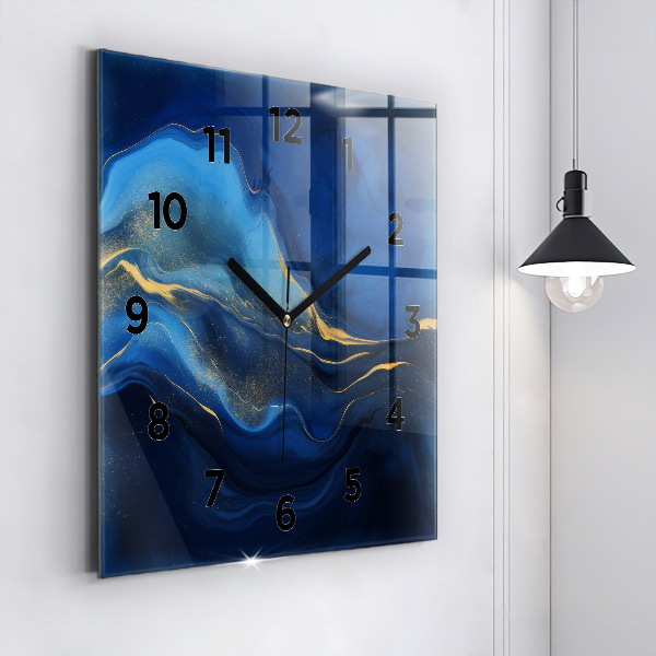 Square glass wall clock Blue marble