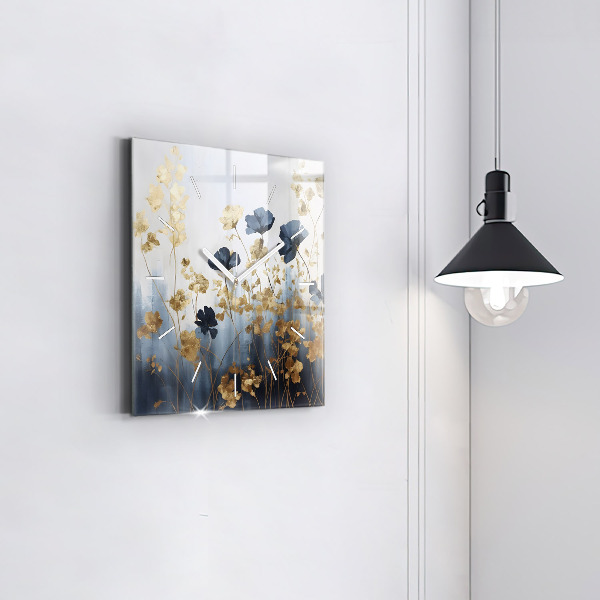 Square glass wall clock Abstract flowers