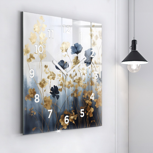 Square glass wall clock Abstract flowers