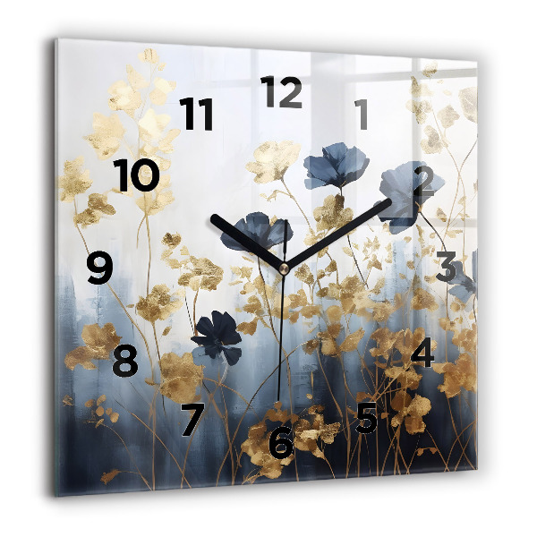 Square glass wall clock Abstract flowers