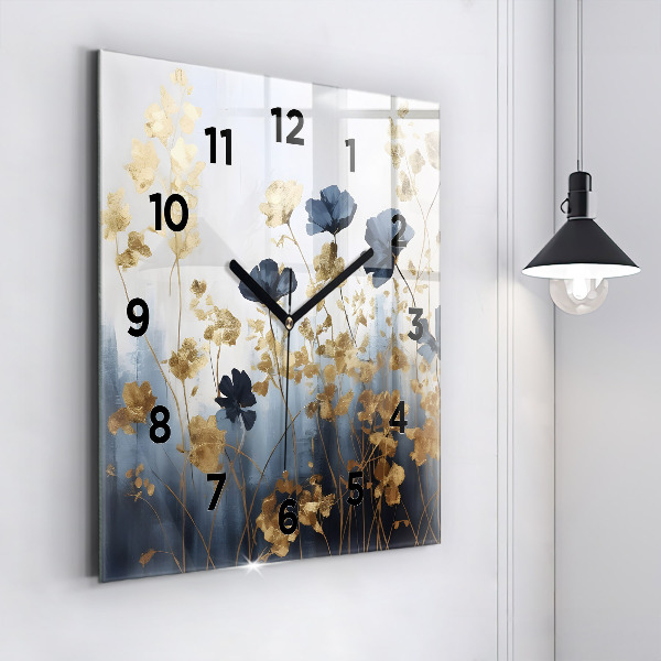 Square glass wall clock Abstract flowers