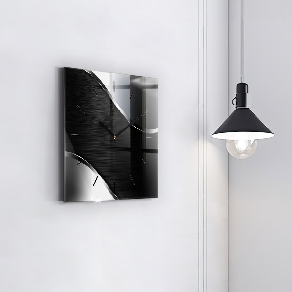 Square glass wall clock Black and silver lines