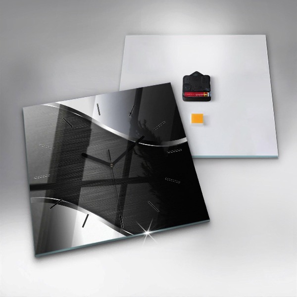 Square glass wall clock Black and silver lines