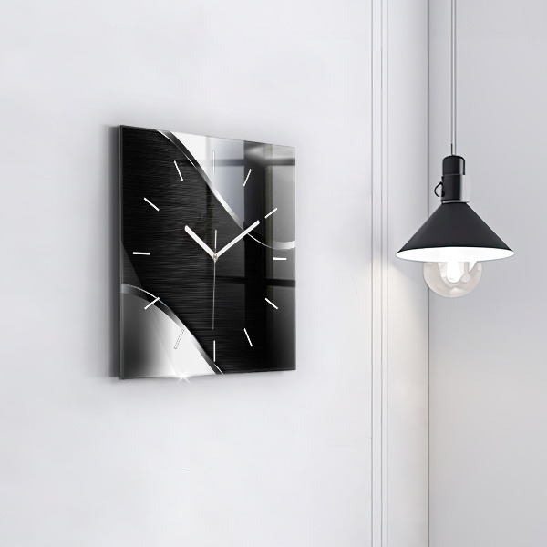 Square glass wall clock Black and silver lines