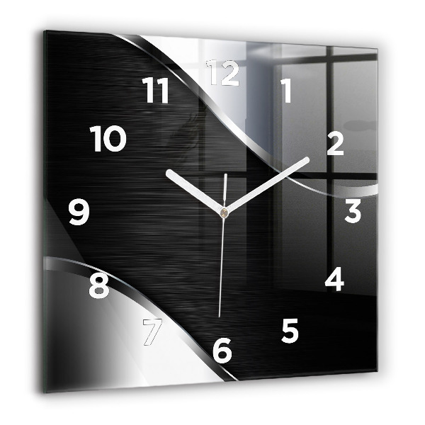 Square glass wall clock Black and silver lines