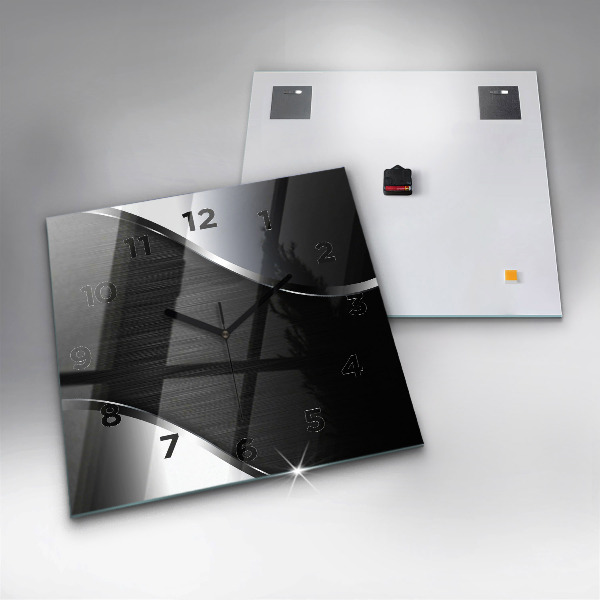 Square glass wall clock Black and silver lines