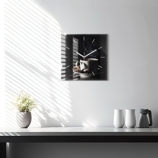 Square glass wall clock A cup of coffee