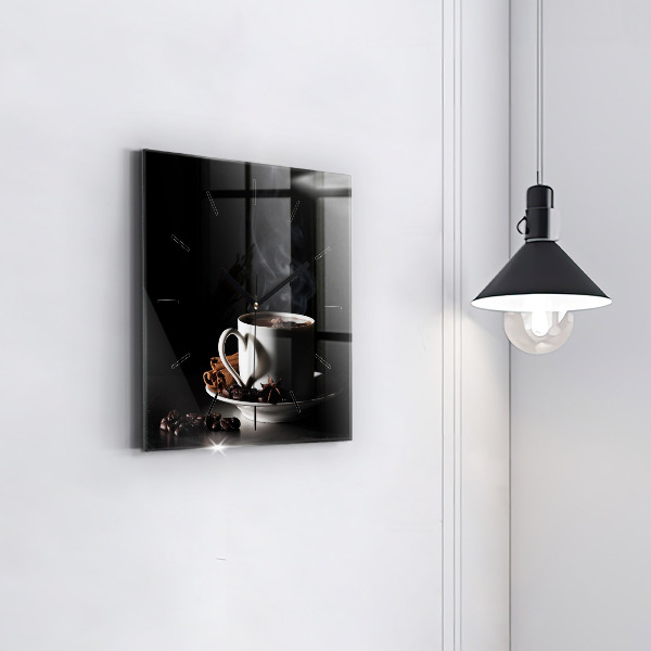 Square glass wall clock A cup of coffee