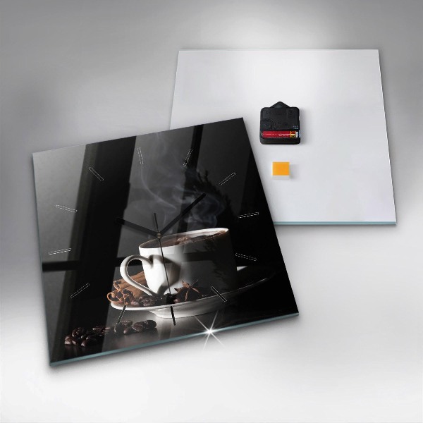 Square glass wall clock A cup of coffee