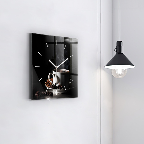 Square glass wall clock A cup of coffee