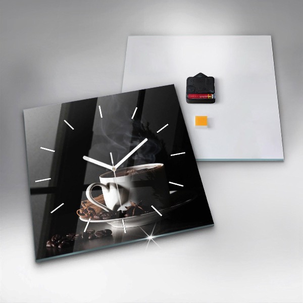 Square glass wall clock A cup of coffee