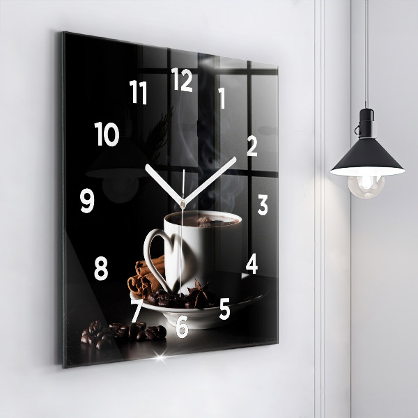 Square glass wall clock A cup of coffee