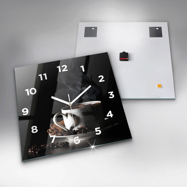 Square glass wall clock A cup of coffee