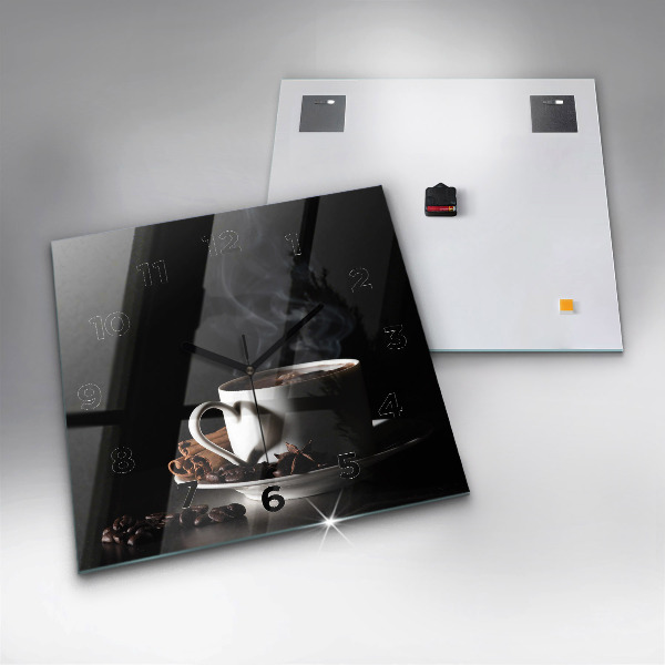 Square glass wall clock A cup of coffee