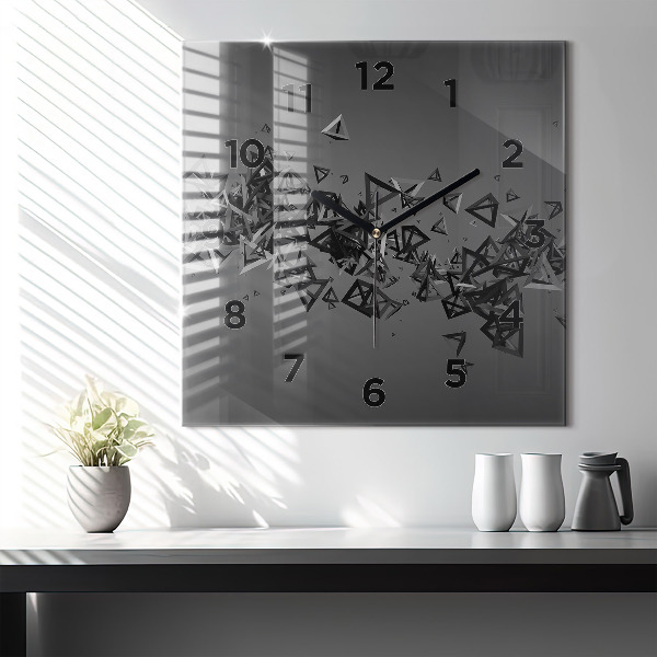 Square glass wall clock Dark abstraction