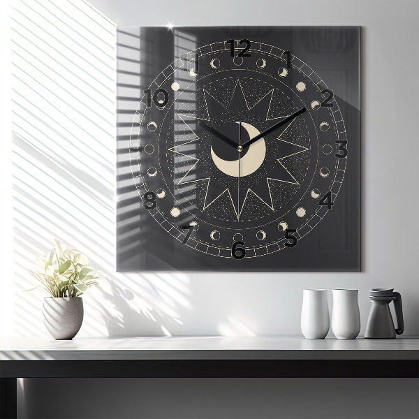 Square glass wall clock Moon phases
