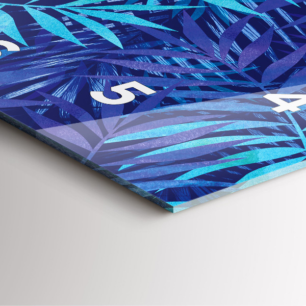 Square glass wall clock Blue leaves