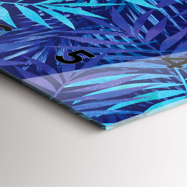 Square glass wall clock Blue leaves
