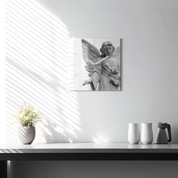 Square glass wall clock Old Angel Sculpture