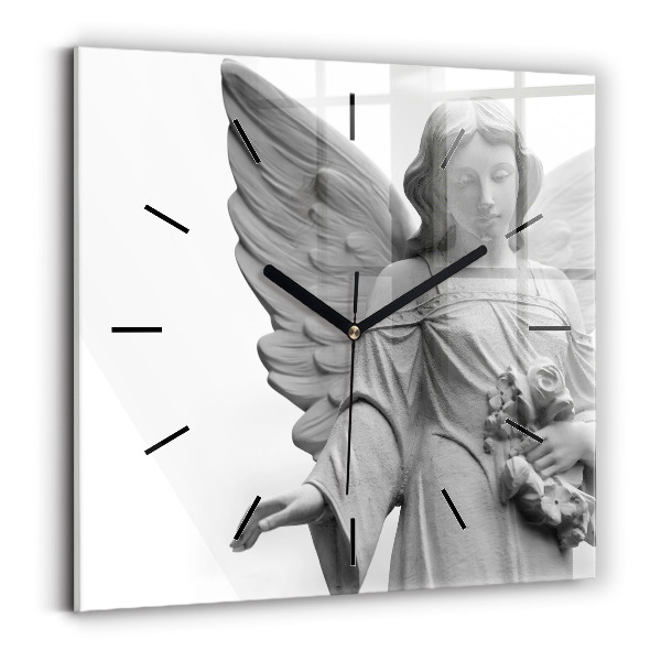 Square glass wall clock Old Angel Sculpture