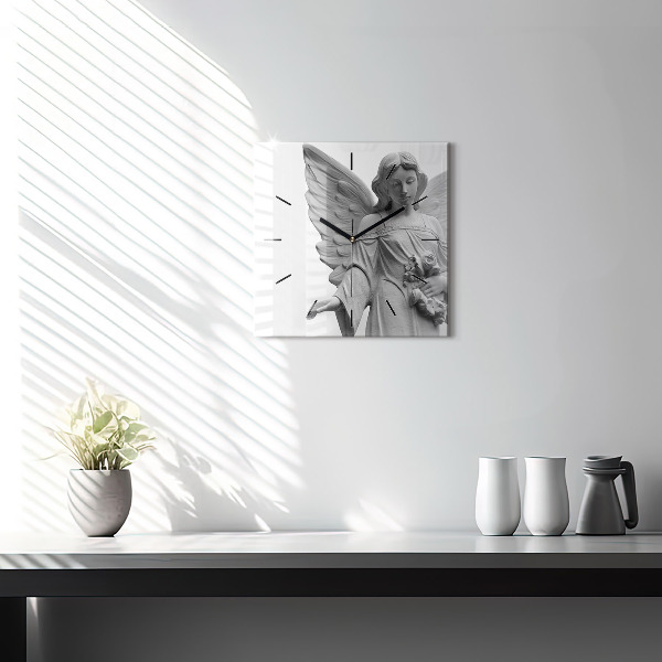 Square glass wall clock Old Angel Sculpture