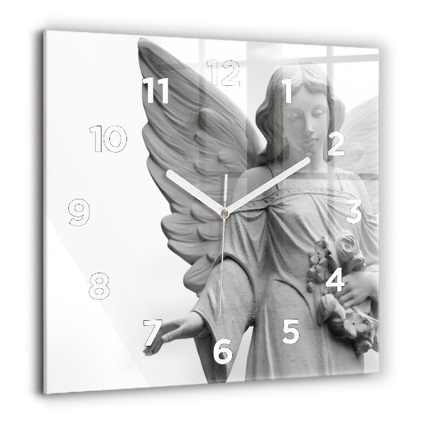 Square glass wall clock Old Angel Sculpture