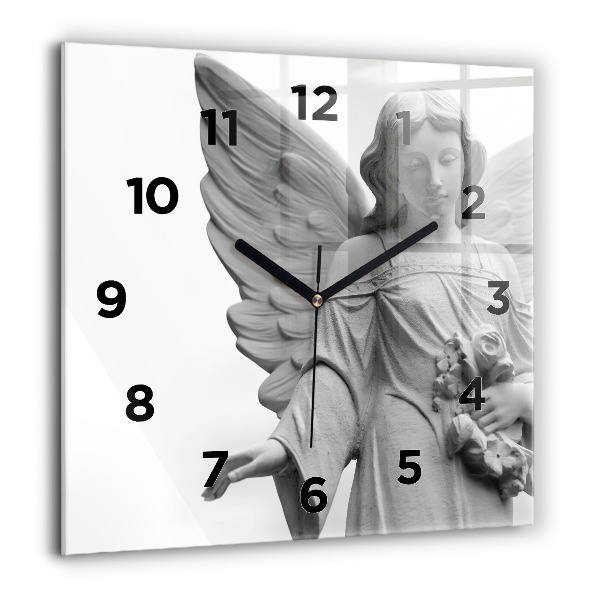 Square glass wall clock Old Angel Sculpture