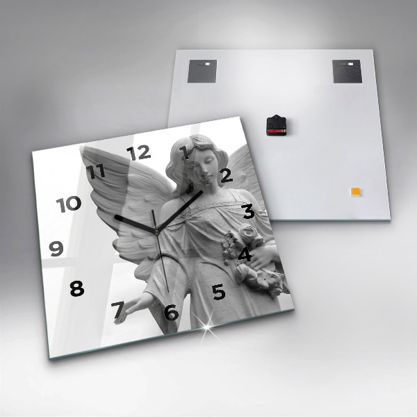 Square glass wall clock Old Angel Sculpture