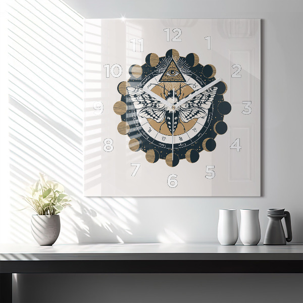 Square glass wall clock Moon Phases and the Eye