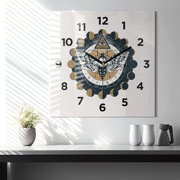 Square glass wall clock Moon Phases and the Eye